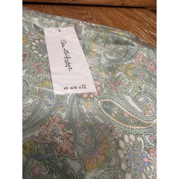 ASOS Miss Selfridge Green Paisley Satin Midi Skirt Slit Elastic Waist Size 8 NEW - Picture 7 of 7